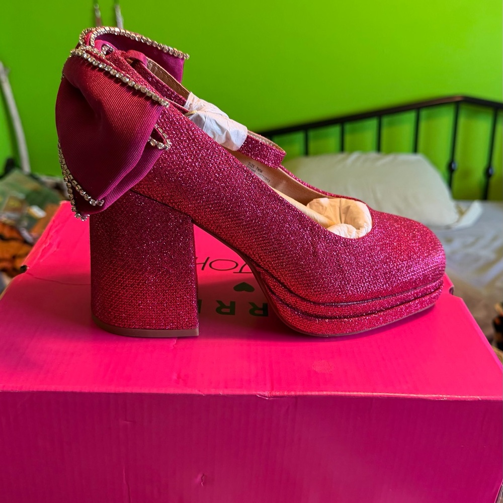 Betsey Johnson Fuchsia Glitter Heels with Bow